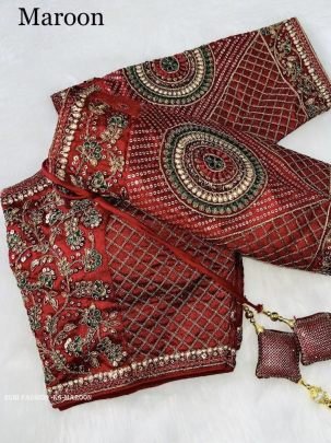 Maroon Color Copper Jari Heavy Embroidery Milan Silk  designer Ready made Blouse