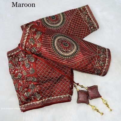Maroon Color Copper Jari Heavy Embroidery Milan Silk  designer Ready made Blouse