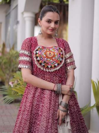 Maroon Colour Kutchi Patche Navratri Lehenga