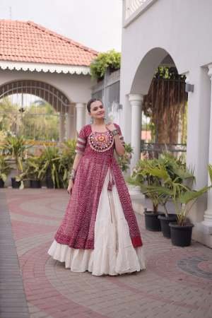 Maroon Colour Kutchi Patche Navratri Lehenga