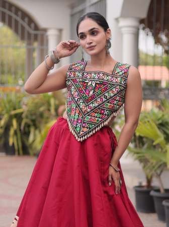 Maroon Colour  Kutchi  Work Lehenga With Choli