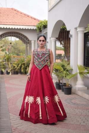 Maroon Colour  Kutchi  Work Lehenga With Choli