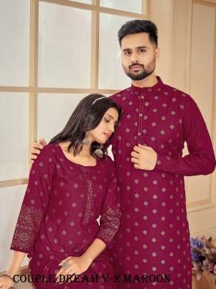 Maroon Couple Dream V 2 Pure Cotton Kurta With Payjama