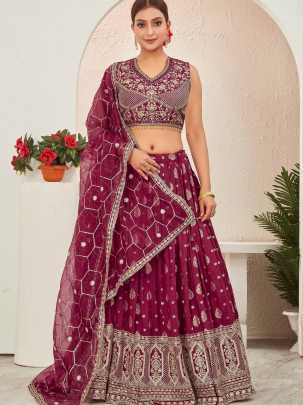 Maroon Embroidered Readymade Lehenga Choli