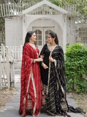Maroon Embroidered Sequins Work Gown With Dupatta