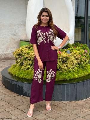 Maroon Embroidery Work Rich Look Imported Cord Set