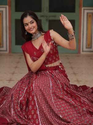 Maroon Fancy Printed Rayon Lehenga Choli With Gotta Patti Lace