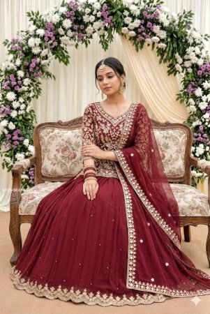 Maroon Faux Georgette Lehenga Set with Heavy Sequence Work And Dupatta