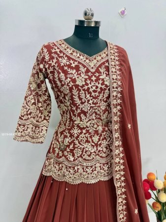 Maroon Faux Georgette Lehenga Set with Heavy Sequence Work And Dupatta