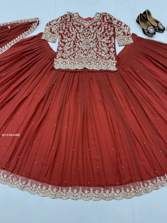 Maroon Faux Georgette Lehenga Set with Heavy Sequence Work And Dupatta