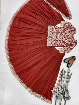 Maroon Faux Georgette Lehenga Set with Heavy Sequence Work And Dupatta