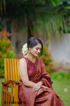 Maroon Gorgeous Zari Work Bnarasi Soft Silk Saree with Blouse