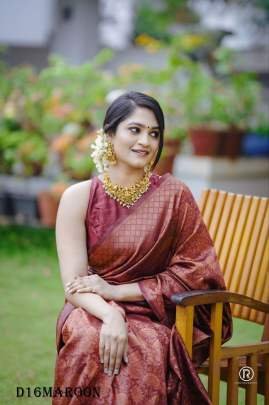 Maroon Gorgeous Zari Work Bnarasi Soft Silk Saree with Blouse