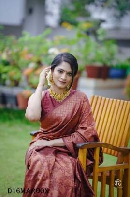 Maroon Gorgeous Zari Work Bnarasi Soft Silk Saree with Blouse