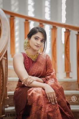 Maroon Gorgeous Zari Work Bnarasi Soft Silk Saree with Blouse