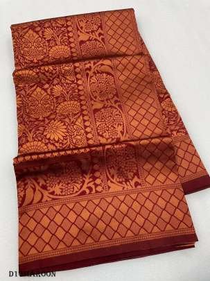 Maroon Gorgeous Zari Work Bnarasi Soft Silk Saree with Blouse