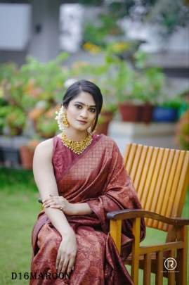Maroon Gorgeous Zari Work Bnarasi Soft Silk Saree with Blouse
