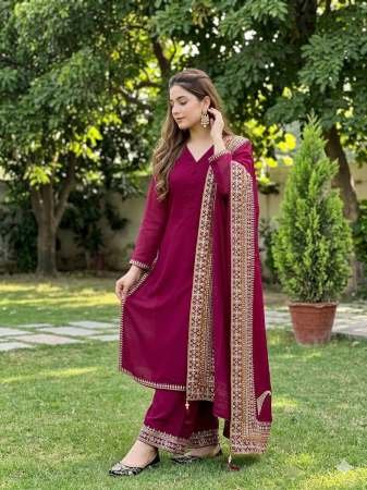 Elegant Maroon Palazzo Suit Set With Embroidered Dupatta