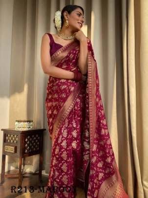 Maroon Luxury Look Pure Banarasi Soft Silk Saree