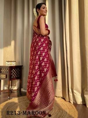 Maroon Luxury Look Pure Banarasi Soft Silk Saree