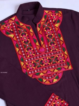Maroon Mirror Embroidery Edition Kurta For Men