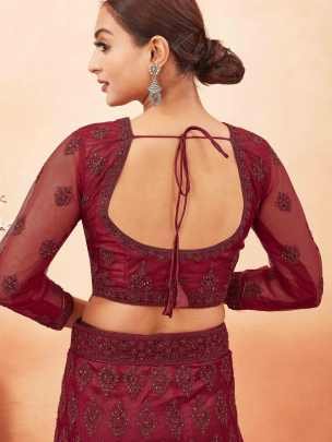 Maroon Net Semi Stitched Lehenga choli