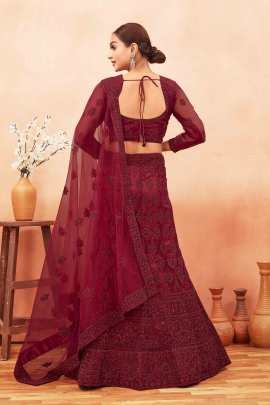 Maroon Net Semi Stitched Lehenga choli