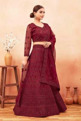 Maroon Net Semi Stitched Lehenga choli