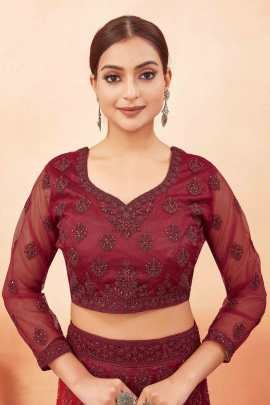 Maroon Net Semi Stitched Lehenga choli