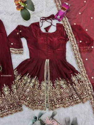 Maroon Palazzo Suit Set With Embroidered Dupatta