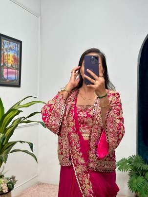 Maroon Party Wear Ready To Wear Sarees With Uniqe Style Koti