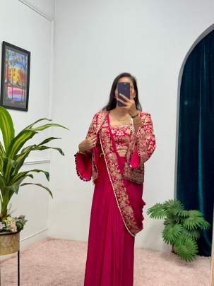 Maroon Party Wear Ready To Wear Sarees With Uniqe Style Koti