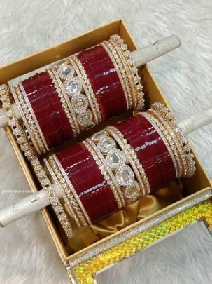 Maroon Plain and Golden Stone Bangles Bridal Chuda