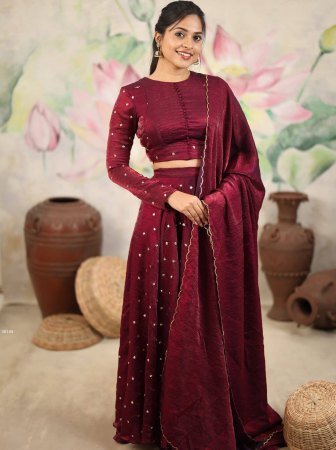 Maroon Rangoli Crush Lehenga Set with Embroidered Blouse And Dupatta