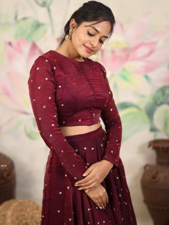 Maroon Rangoli Crush Lehenga Set with Embroidered Blouse And Dupatta