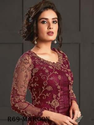 Maroon Sequence Work Pakistani unstitched Net Koti Suits