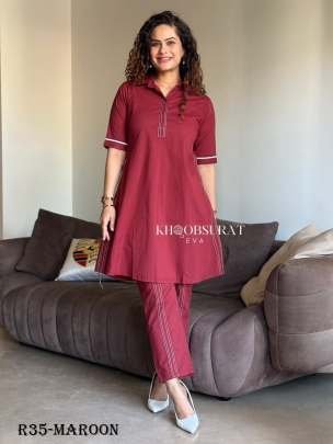 Maroon Stylish Mul Cotton Coord Set