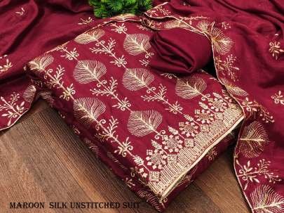 Maroon Vichitra Silk Unstitched Salwar Suit Set