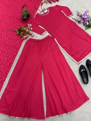 maska cotton silk with real mirror handwork lace border with full sleeve Palazzo suit