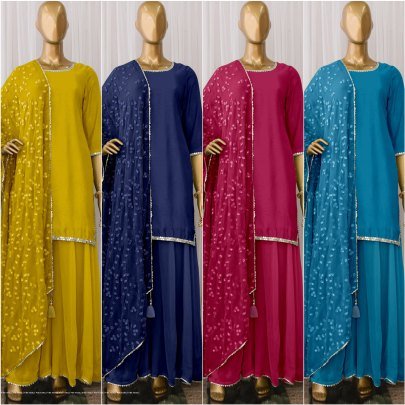 maska cotton silk with real mirror handwork lace border with full sleeve Palazzo suit