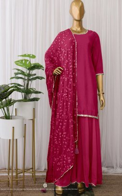 maska cotton silk with real mirror handwork lace border with full sleeve Palazzo suit