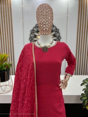 maska cotton silk with real mirror handwork lace border with full sleeve Palazzo suit