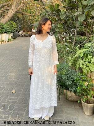Maslin Cotton Chikankari Kuri Palazzo set