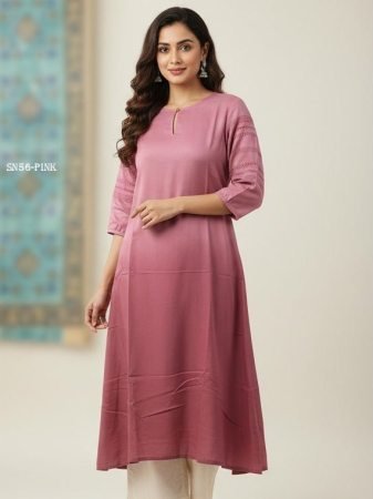 Mauve Pink A-Line Kurta with Lace Detail Sleeves
