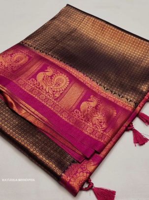Mayurika Brown And Pink Soft Silk Rich Pallu Kubera Pattu Saree