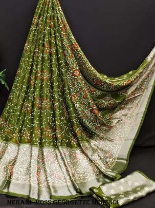 Mehendi Color Bandhani Flower Moss Georgette Saree 