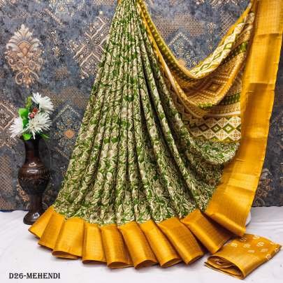 Mehendi Color Dola Dark flower printed Silk Sarees