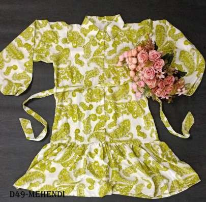 Mehendi Color Paisley Print Dress with Flared Hem