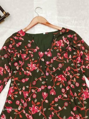 Mehendi faux Georgette Western Koti With Palazo