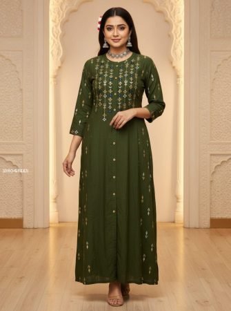 Mehendi Green Cotton Slub Straight Kurta with Front Slit